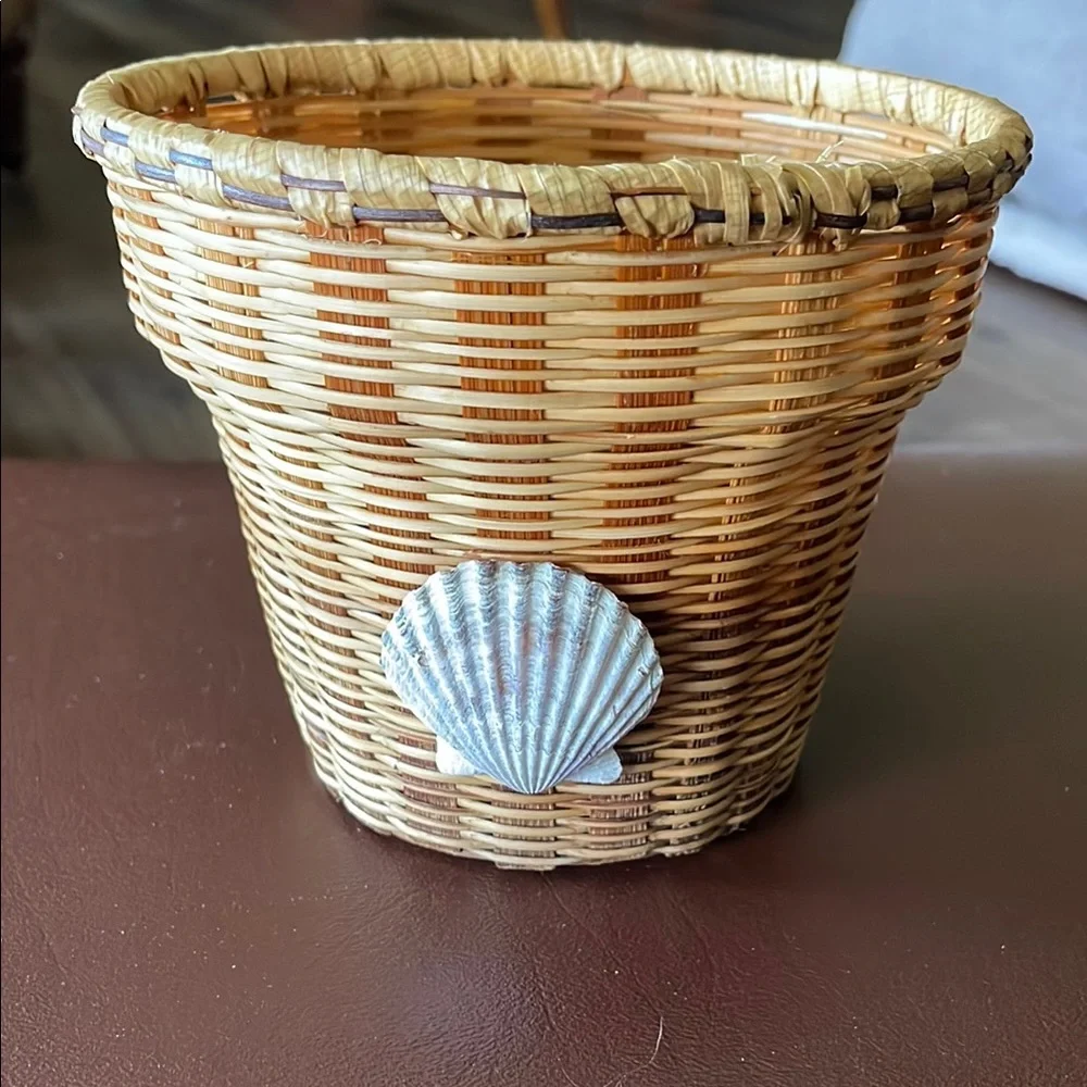 Woven Basket with Shell Accent - Natural Brown
